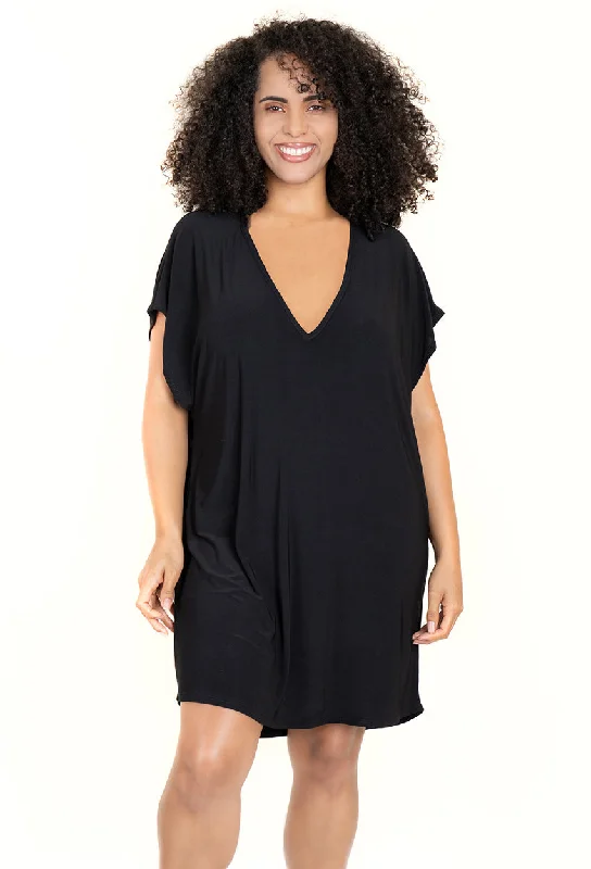 V-NECK TUNIC WITH BACK SLASHES - CUT OUT - PLUS SIZE