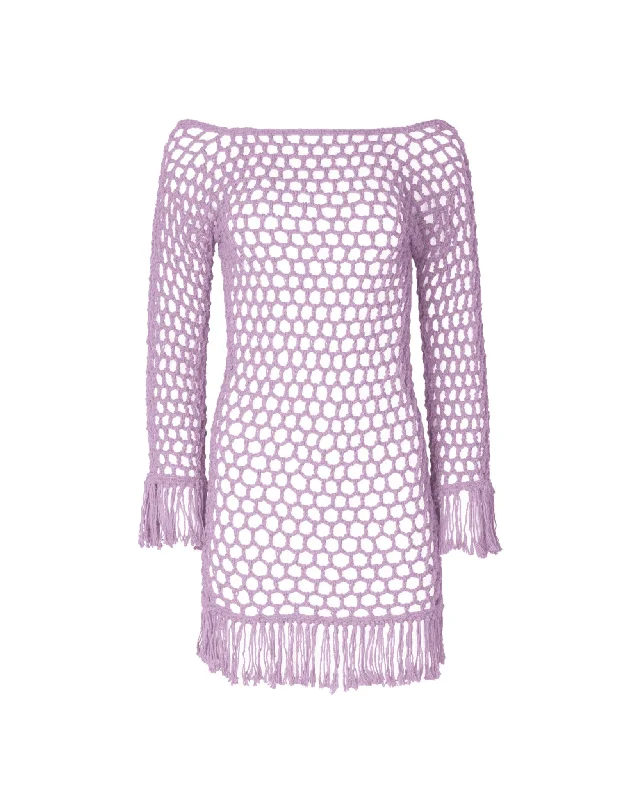 Sequined cover ups for a glamorous poolside eveningViolet Lilac Crochet Mini Dress