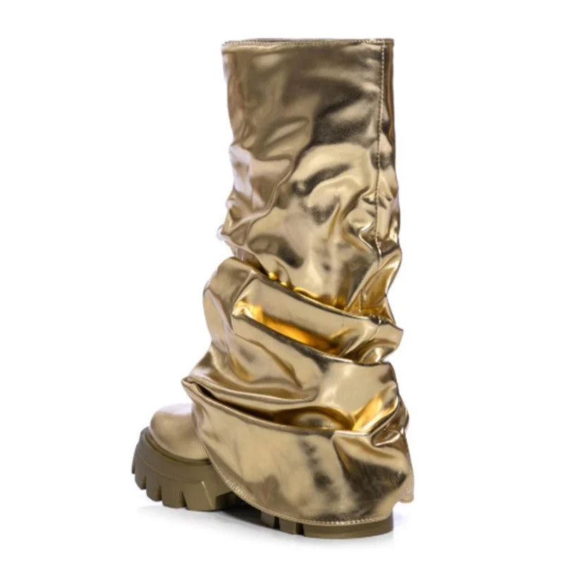 Thermal Bodysuits for Extra Warmth in WinterWomen Foldover Metallic Booties Round Toe Platform Chunky Heels Mid-calf Boots Pull-on Motorcycle Boots Fashion Women's Shoes