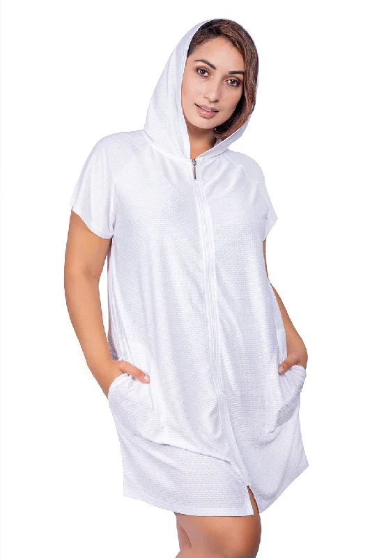 ZIP-UP FRONT HOODIE WITH RAGLAN SLEEVE DRESS - WAFFLE - PLUS SIZE